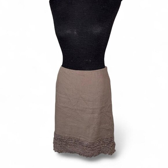 Eileen Fisher Taupe Irish Linen Ruffle A-Line Skirt Size Small Petite - Picture 2 of 8